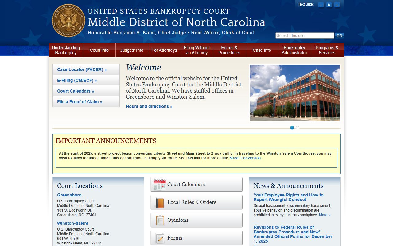 Alamance County Clerk of Superior Court federal bankruptcy boundary