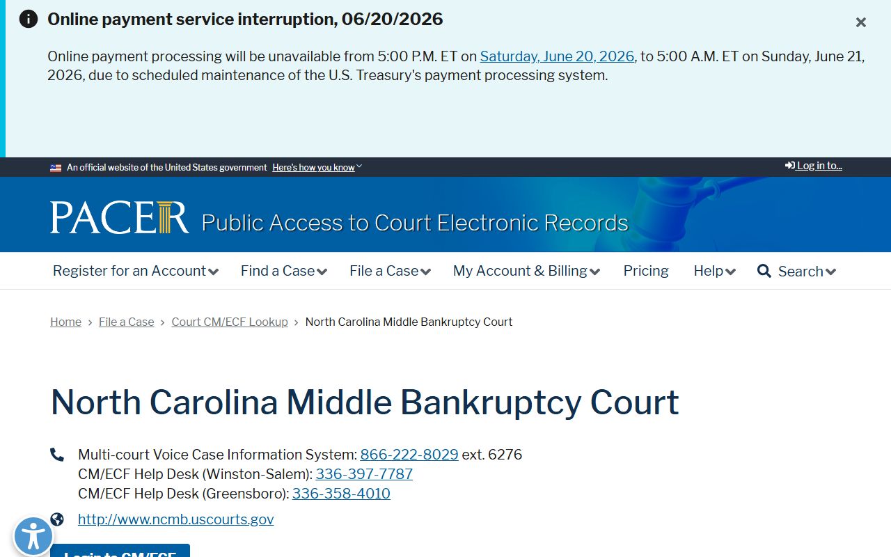 Alamance County Clerk of Superior Court PACER bankruptcy access