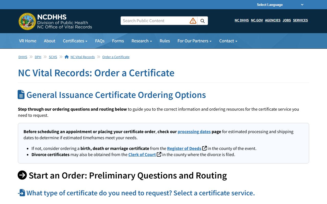 Alamance County Clerk of Superior Court vital records ordering distinction