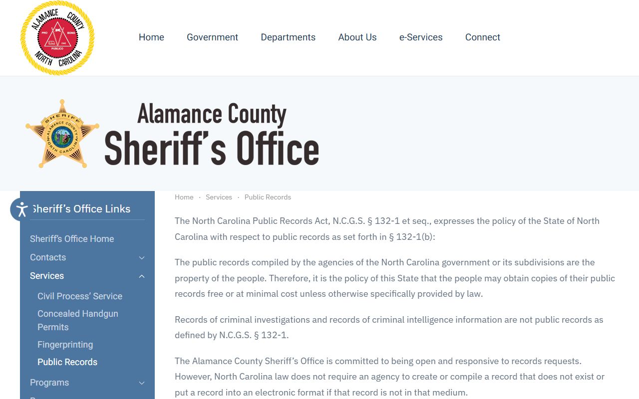 Alamance County arrest records and court charges Sheriff public records instructions