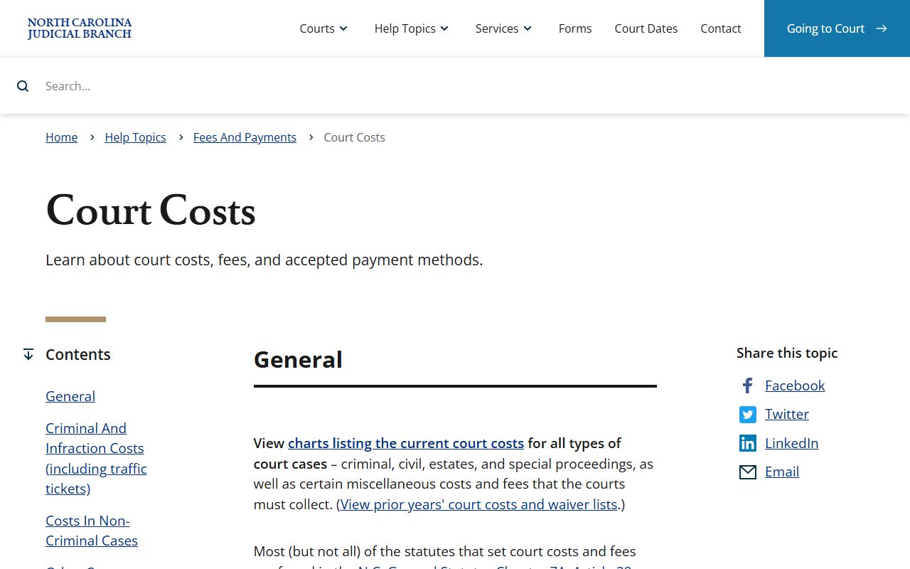 Alamance County court records court costs and fees information