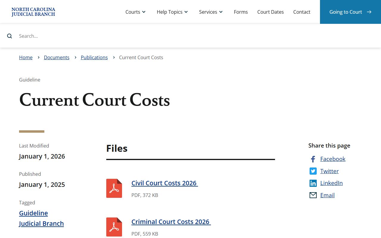 Alamance County court records current court costs publications
