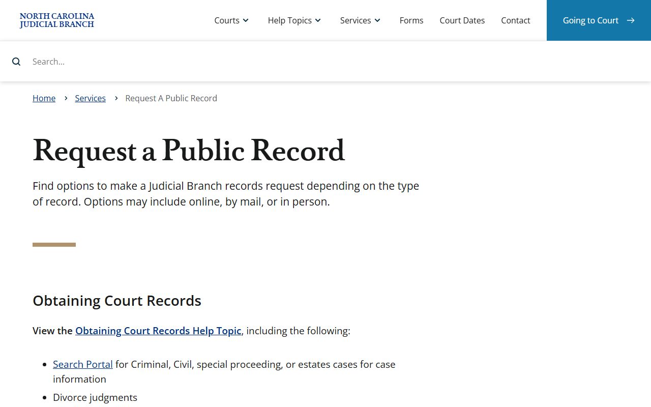 Alamance County court records public record request routing page