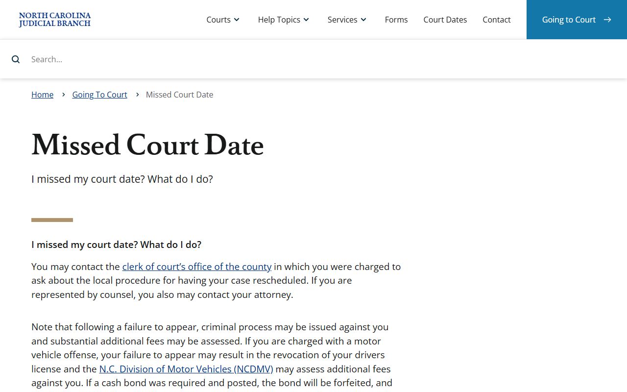 Alamance County criminal court records missed court date help topic