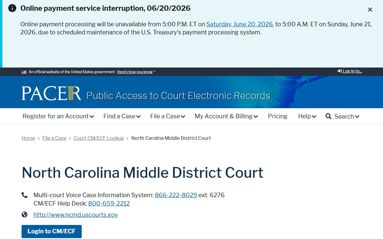 Alamance County criminal court records PACER Middle District listing