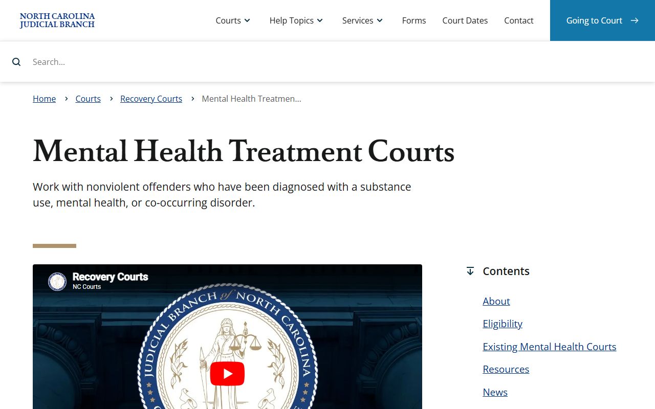 Alamance County Superior Court District Court unified General Court of Justice trial courts mental health treatment courts