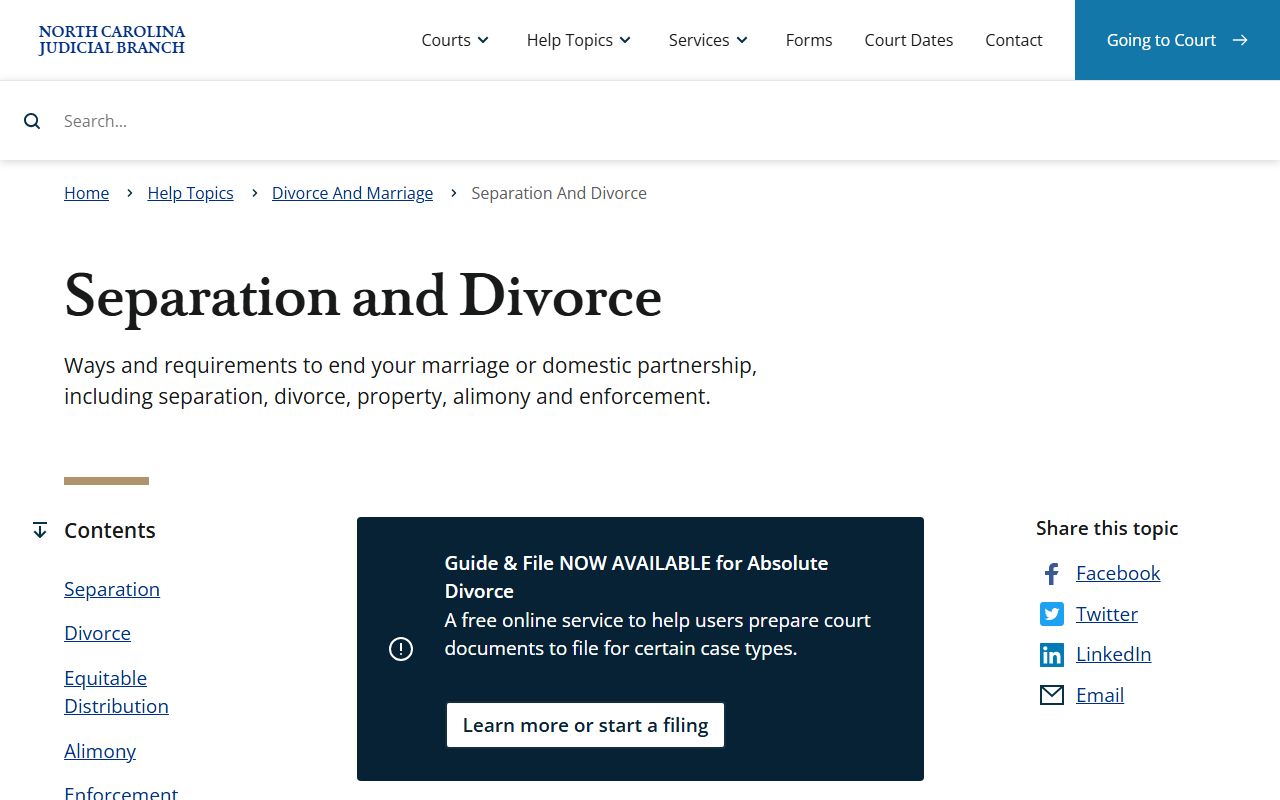 Alamance County Superior Court District Court unified General Court of Justice trial courts divorce cases