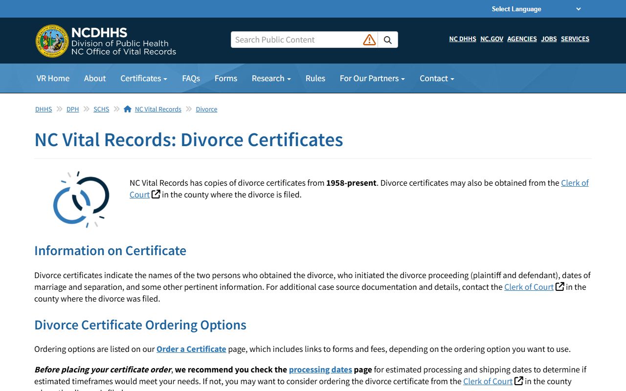 Alamance County Superior Court District Court unified General Court of Justice trial courts divorce certificates