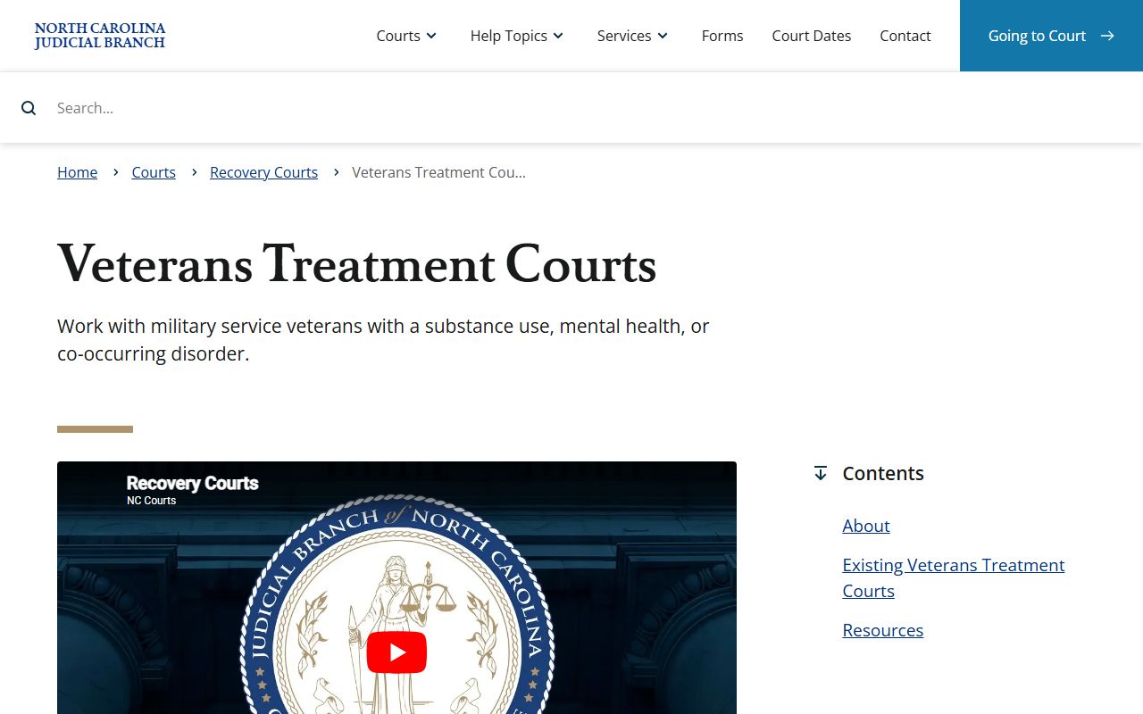 Alamance County Superior Court District Court unified General Court of Justice trial courts veterans treatment court