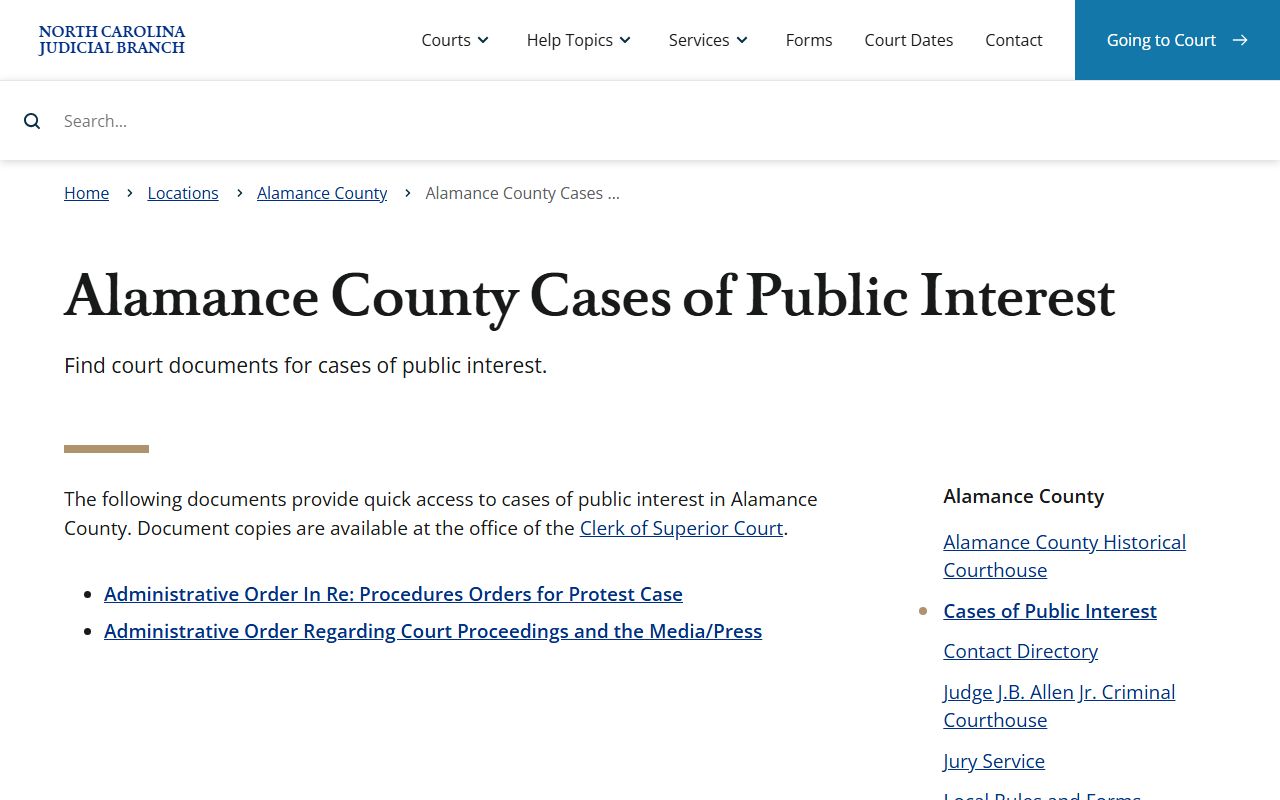 Alamance County court records cases of public interest page