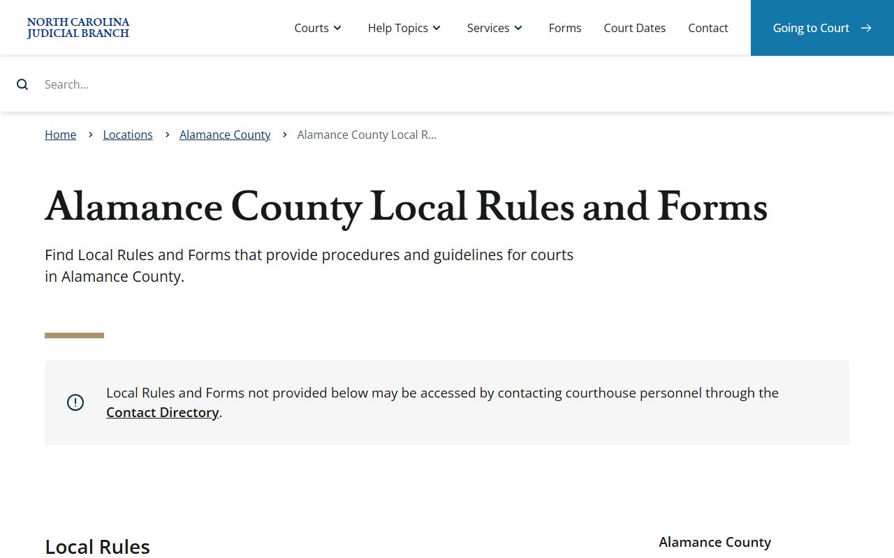 Alamance County court records local rules and forms page