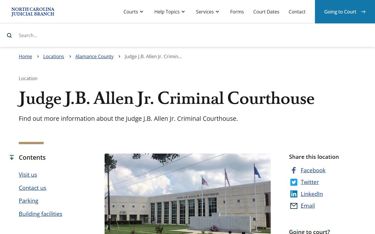 Alamance County court records Judge J.B. Allen Jr. Criminal Courthouse page