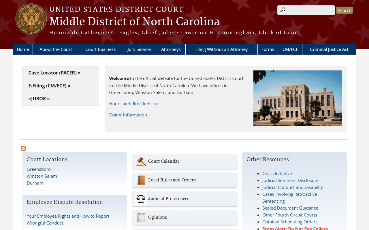 Alamance County court records Middle District federal court page