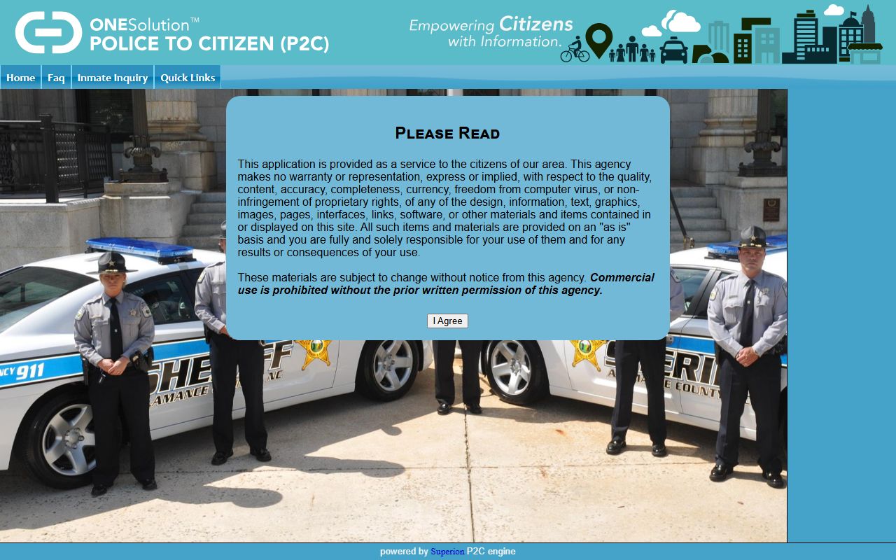 Alamance County inmate records P2C disclaimer