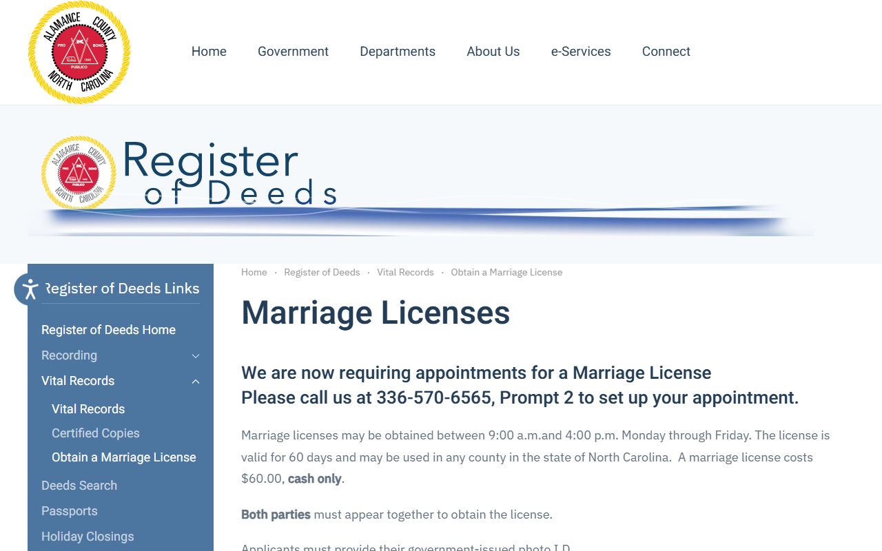 Alamance County marriage and divorce records marriage license information