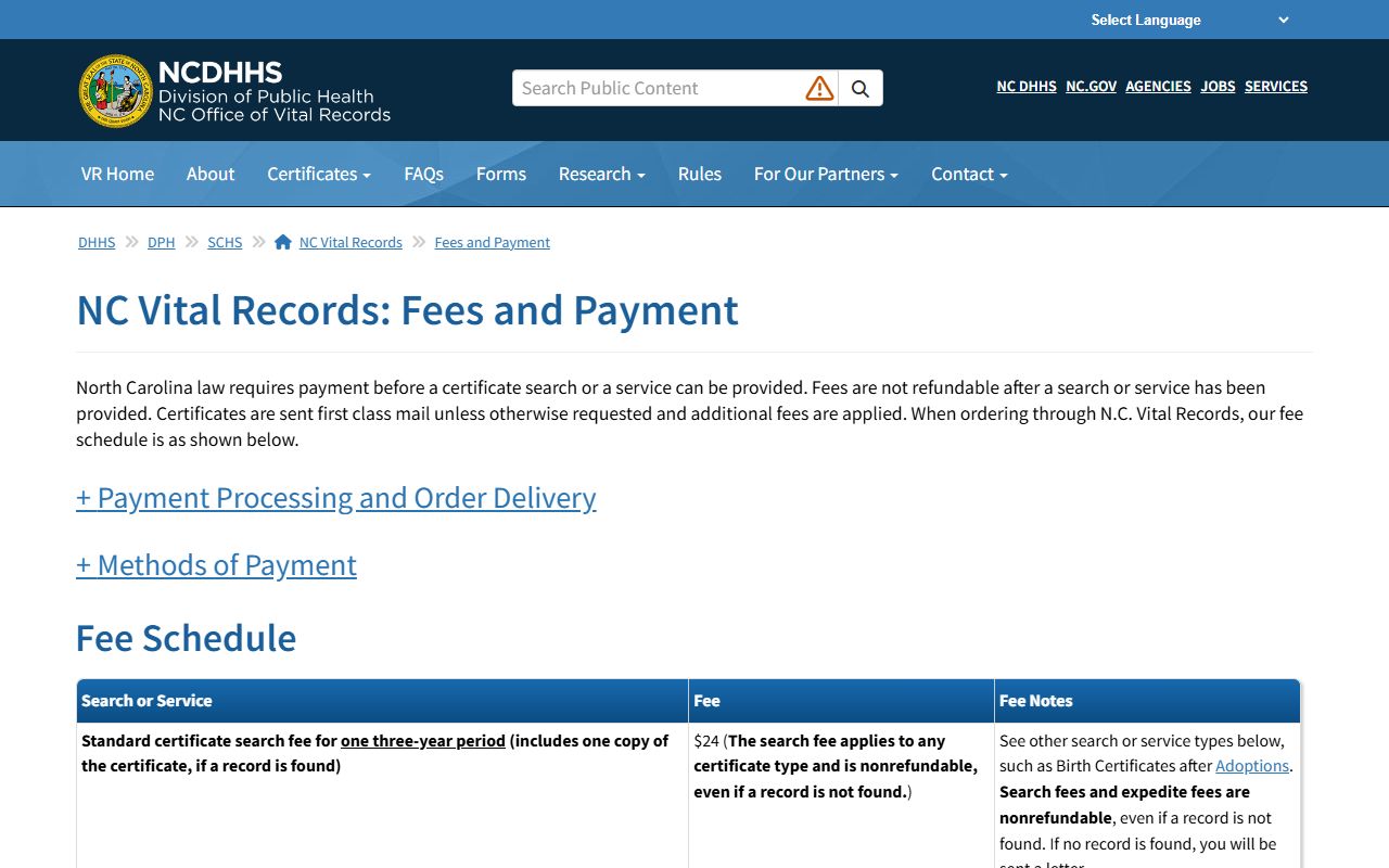 Alamance County probate records North Carolina Vital Records fees