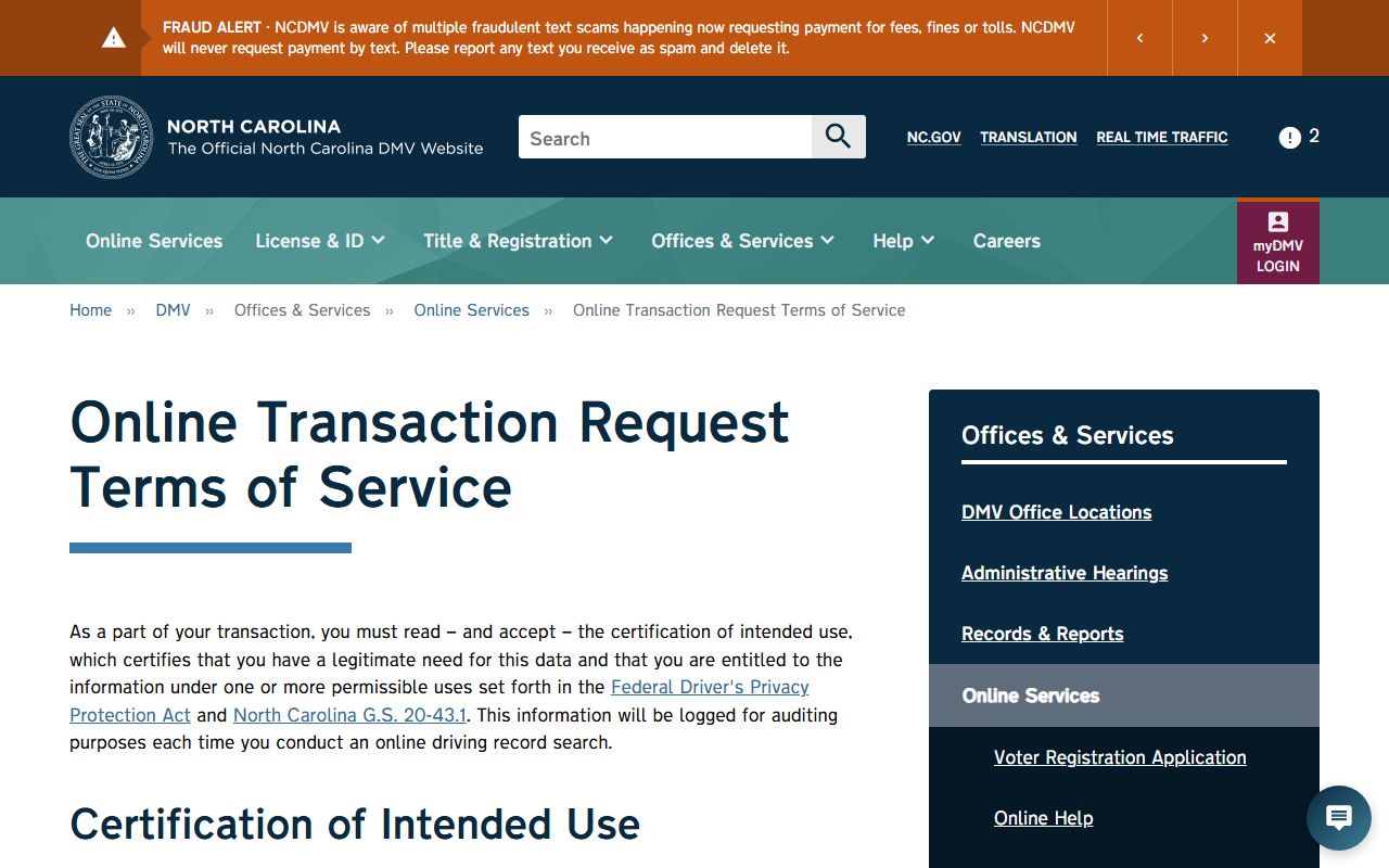 Alamance County traffic court records NCDMV driving record terms