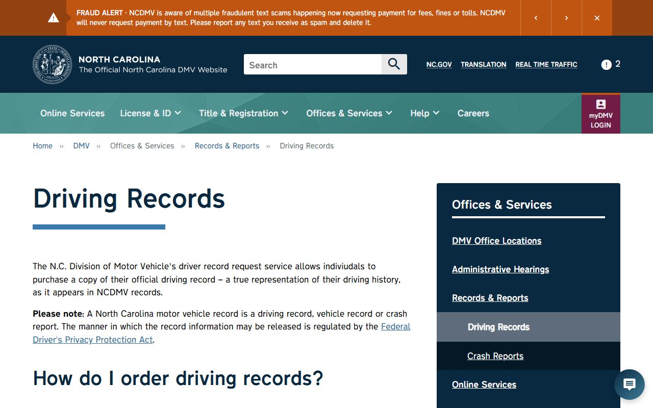 Alamance County traffic court records NCDMV driving records source
