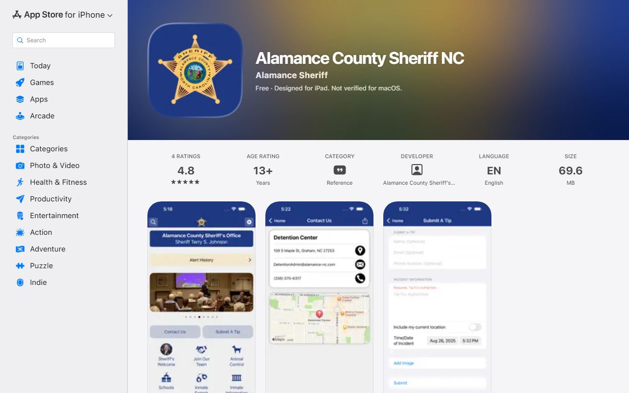 Alamance County warrant records Sheriff app App Store source
